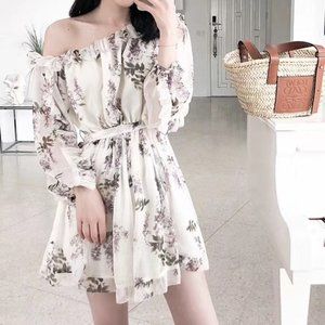 Floral Patterned Off Shoulder Jumpsuit Chiffon